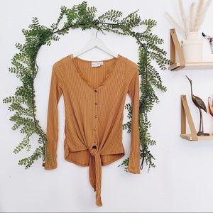 Lola Lace Trimmed Button Top Muted Mustard